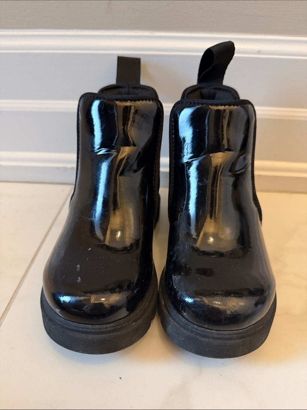 Native Kids Black Patent Chelsea Boots